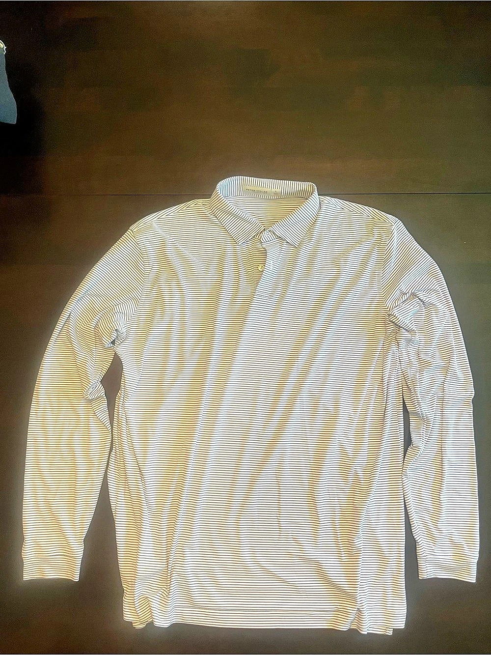 Peter Millar Featherweight Park Stripe Long Sleeve Performance Polo White & Blue
